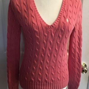 RALPH LAUREN Sport Pink Cable Knit Long Sweater